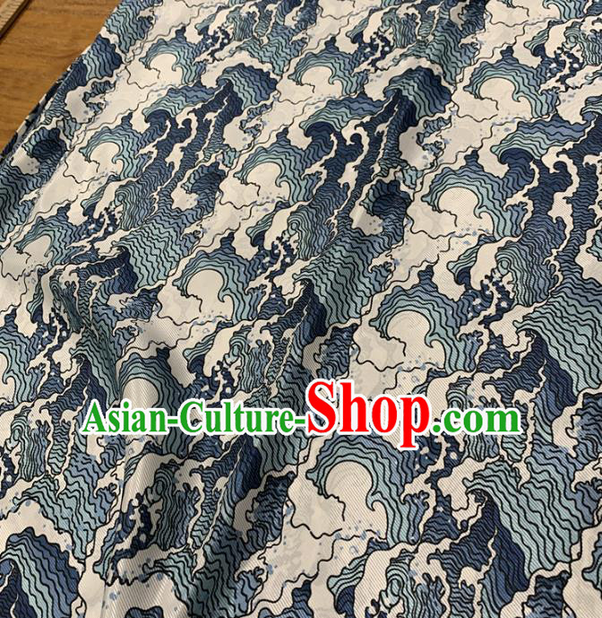 Chinese Traditional Blue Wave Design Pattern Silk Fabric Cheongsam Mulberry Silk Drapery