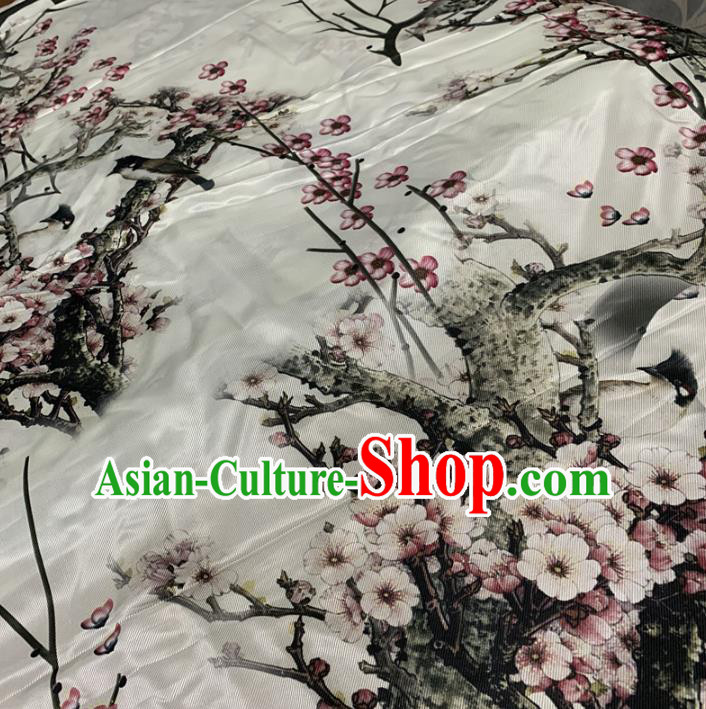 Chinese Traditional Plum Blossom Design Pattern White Silk Fabric Cheongsam Mulberry Silk Drapery