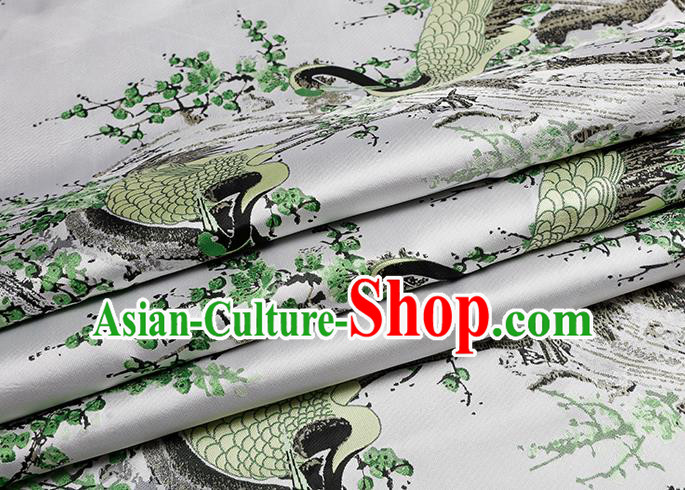 Chinese Traditional Green Plum Crane Pattern Brocade Fabric Cheongsam Tapestry Drapery