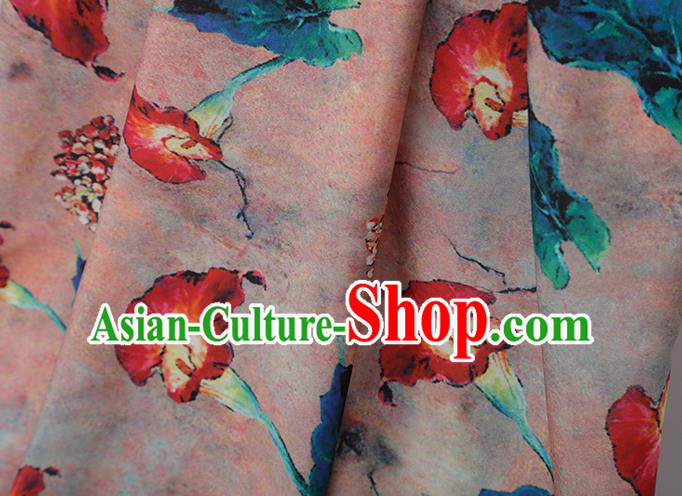 Chinese Traditional Morning Glory Design Pattern Pink Silk Fabric Cheongsam Mulberry Silk Drapery