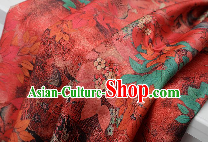 Chinese Traditional Leaf Design Pattern Red Silk Fabric Cheongsam Mulberry Silk Drapery