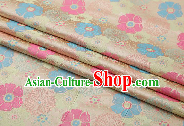 Chinese Traditional Lotus Leaf Pattern Beige Brocade Fabric Cheongsam Tapestry Drapery