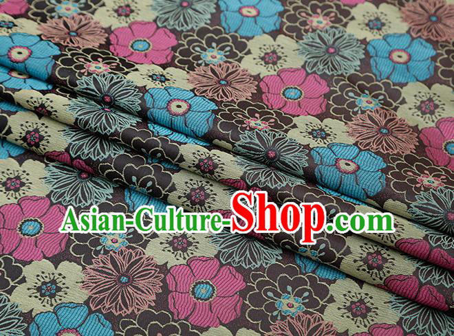 Chinese Traditional Lotus Leaf Pattern Black Brocade Fabric Cheongsam Tapestry Drapery