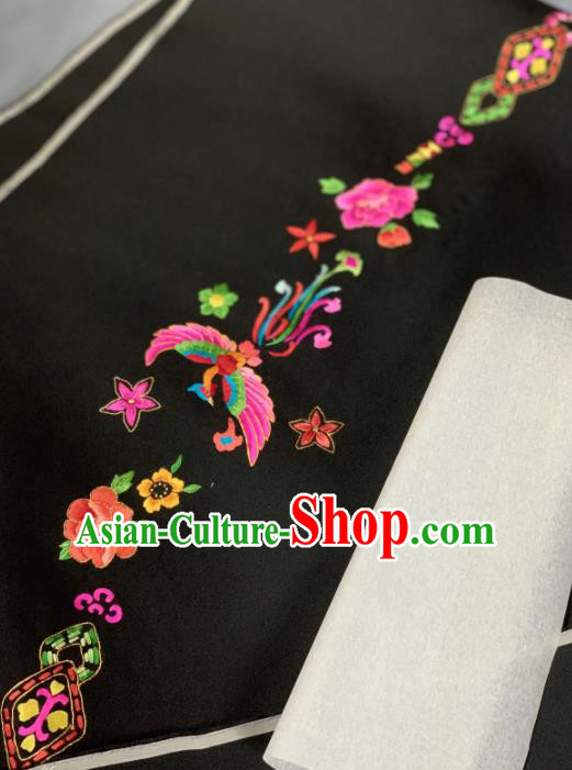 Chinese Classical Phoenix Peony Pattern Design Black Silk Fabric Asian Traditional Hanfu Brocade Material