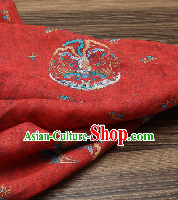 Chinese Traditional Phoenix Design Pattern Red Ramie Fabric Cheongsam Ramee Drapery