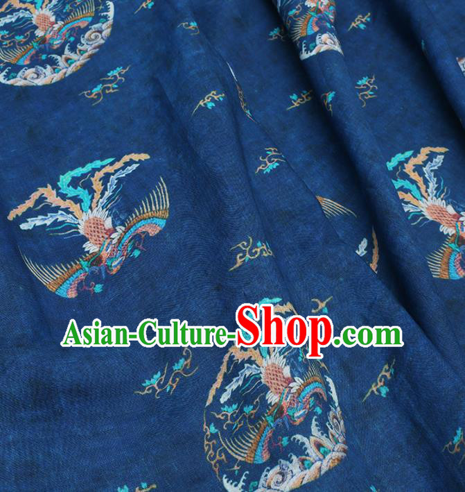 Chinese Traditional Phoenix Design Pattern Navy Ramie Fabric Cheongsam Ramee Drapery