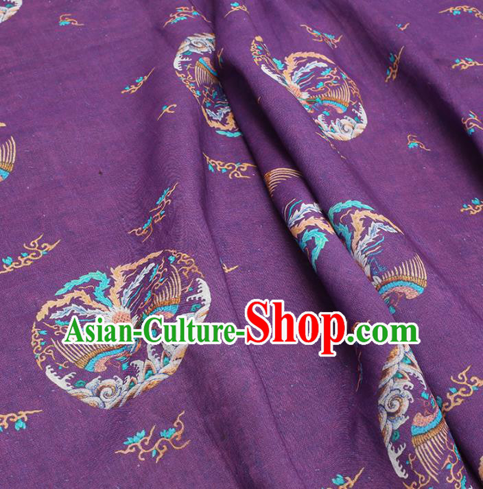 Chinese Traditional Phoenix Design Pattern Purple Ramie Fabric Cheongsam Ramee Drapery