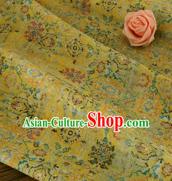 Chinese Traditional Begonia Design Pattern Yellow Ramie Fabric Cheongsam Ramee Drapery