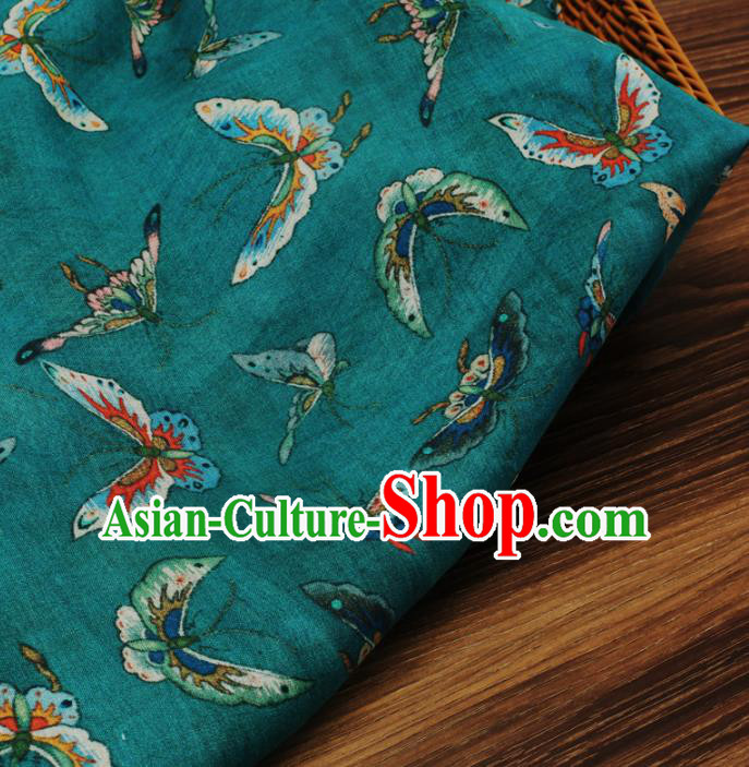 Chinese Traditional Butterfly Design Pattern Green Ramie Fabric Cheongsam Ramee Drapery