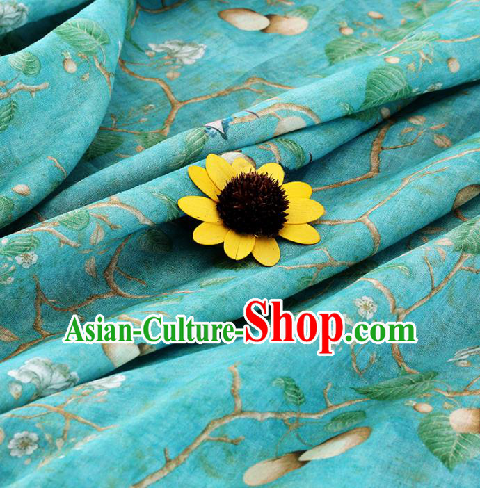 Chinese Traditional Bird Flowers Design Pattern Green Ramie Fabric Cheongsam Ramee Drapery