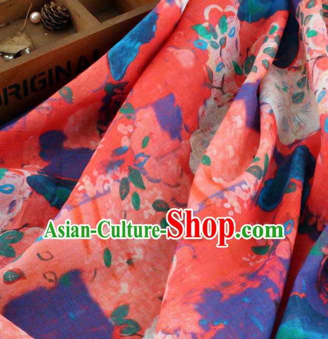 Chinese Traditional Butterfly Flowers Design Pattern Red Ramie Fabric Cheongsam Ramee Drapery