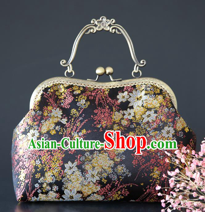 Chinese Traditional Fragrans Pattern Black Brocade Bag Handmade Cheongsam Handbag for Women