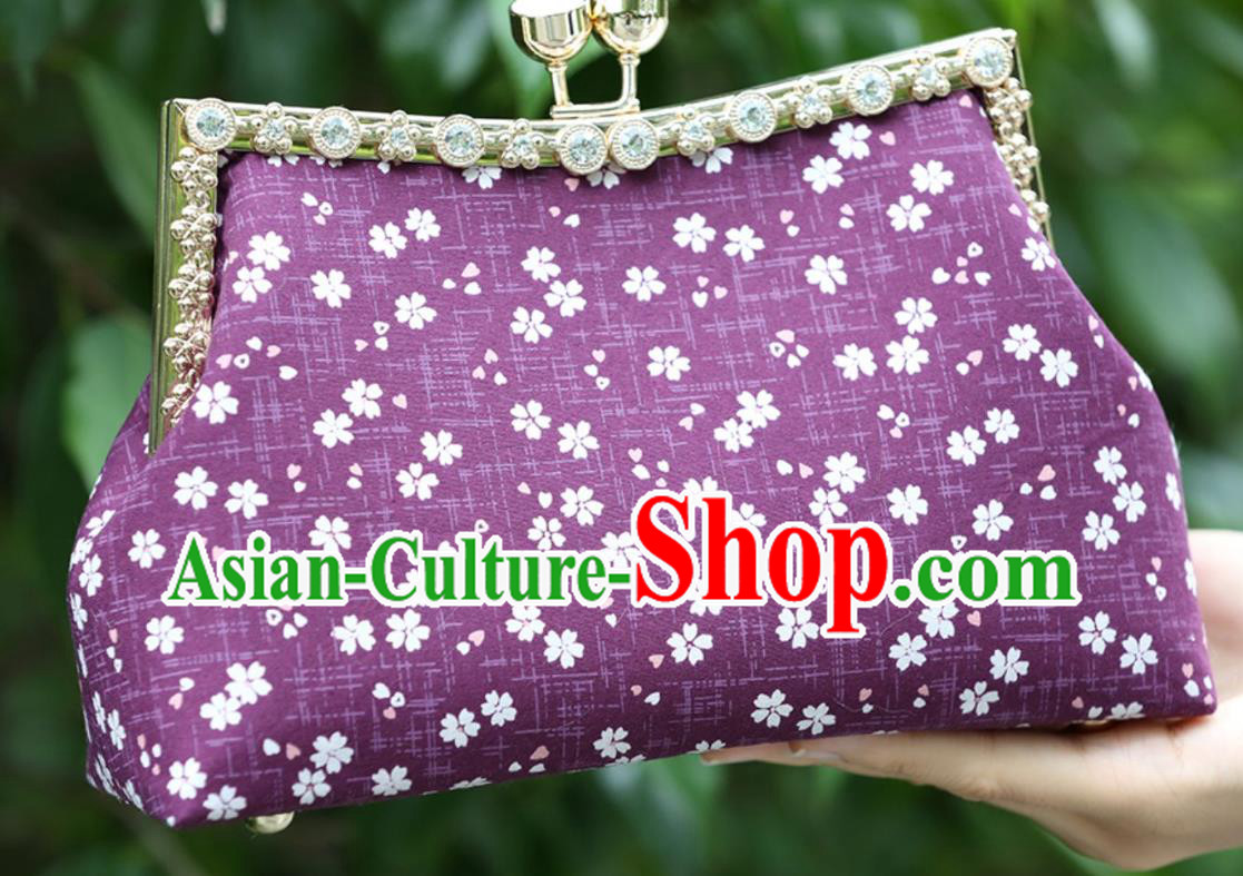 Chinese Traditional Flowers Pattern Purple Bag Handmade Cheongsam Handbag for Women