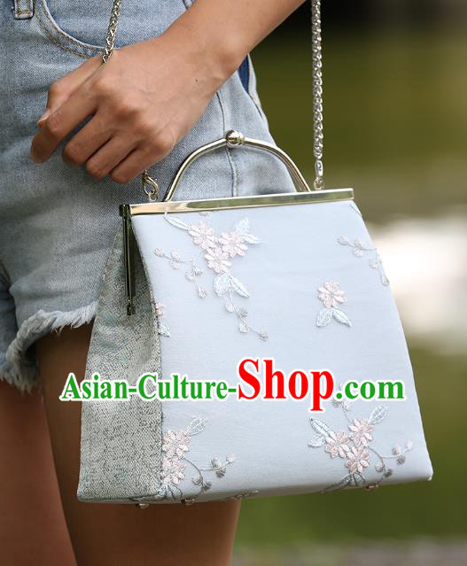 Chinese Traditional Embroidered Daisy Pattern Light Blue Bag Handmade Cheongsam Handbag for Women