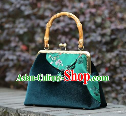 Chinese Traditional Plum Blossom Pattern Green Brocade Bag Handmade Cheongsam Pleuche Handbag for Women