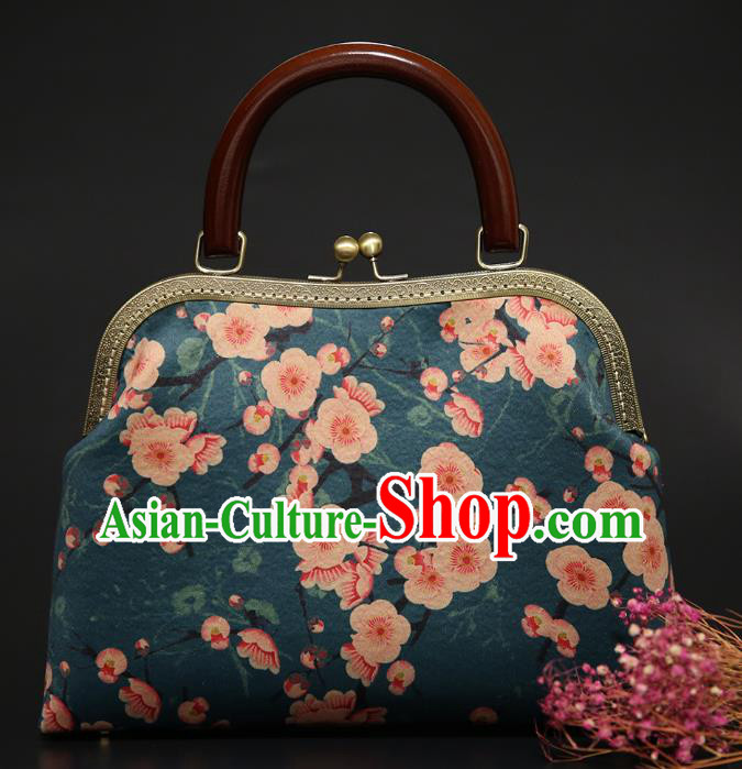 Chinese Traditional Plum Pattern Deep Green Brocade Bag Handmade Cheongsam Silk Handbag for Women