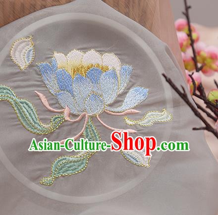 Chinese Traditional Embroidered Epiphyllum Light Grey Cloth Applique Accessories Embroidery Patch