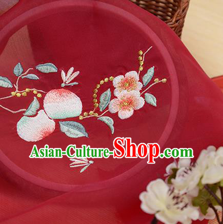 Chinese Traditional Embroidered Peach Flower Red Chiffon Applique Accessories Embroidery Patch