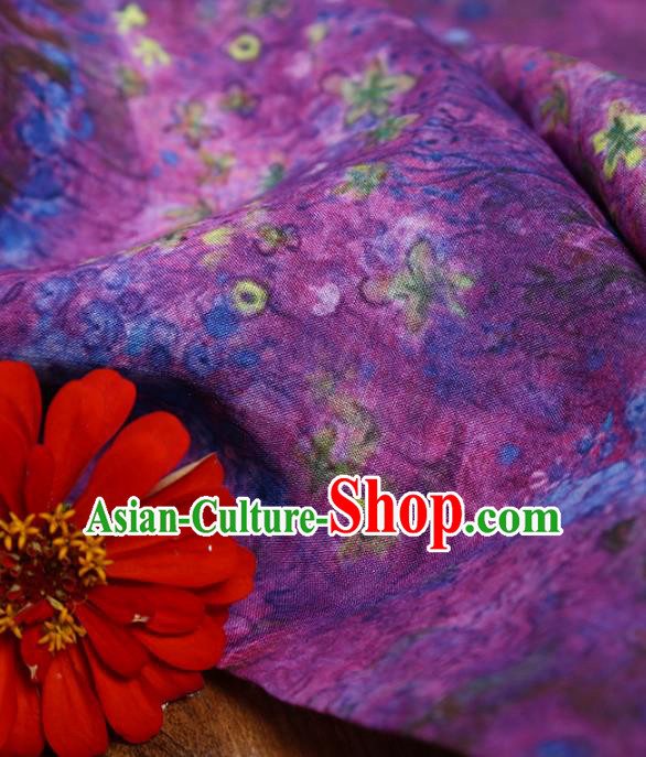 Chinese Traditional Flowers Design Pattern Purple Ramie Fabric Cheongsam Ramee Drapery