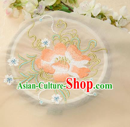 Chinese Traditional Embroidered Floral Beige Chiffon Applique Accessories Embroidery Patch