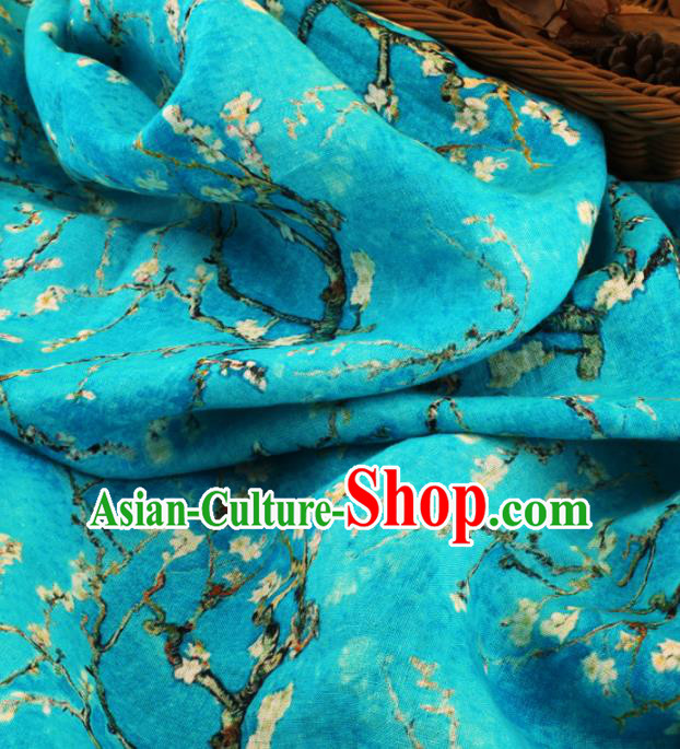 Chinese Traditional Pear Flowers Design Pattern Blue Ramie Fabric Cheongsam Ramee Drapery