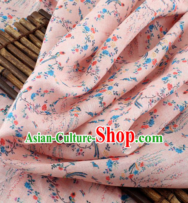 Chinese Traditional Flowers Birds Design Pattern Pink Ramie Fabric Cheongsam Ramee Drapery