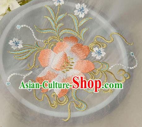 Chinese Traditional Embroidered Floral Grey Chiffon Applique Accessories Embroidery Patch