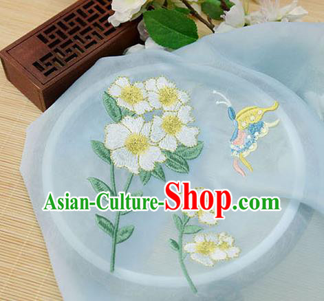 Chinese Traditional Embroidered Butterfly Flower Light Blue Chiffon Applique Accessories Embroidery Patch