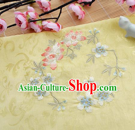 Chinese Traditional Embroidered Plum Lotus Yellow Silk Applique Accessories Embroidery Patch