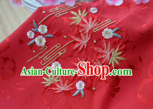 Chinese Traditional Embroidered Maple Leaf Red Silk Applique Accessories Embroidery Patch