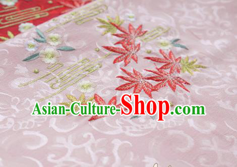 Chinese Traditional Embroidered Maple Leaf Pink Silk Applique Accessories Embroidery Patch