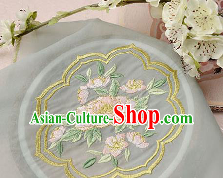 Chinese Traditional Embroidered Peony Light Grey Chiffon Applique Accessories Embroidery Patch