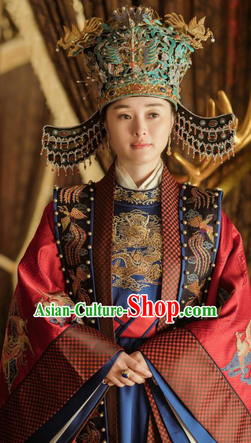 Chinese Ancient Crown Princess Embroidered Dress Drama Empress of the Ming Dynasty Dauphine Replica Costumes and Headpiece for Women