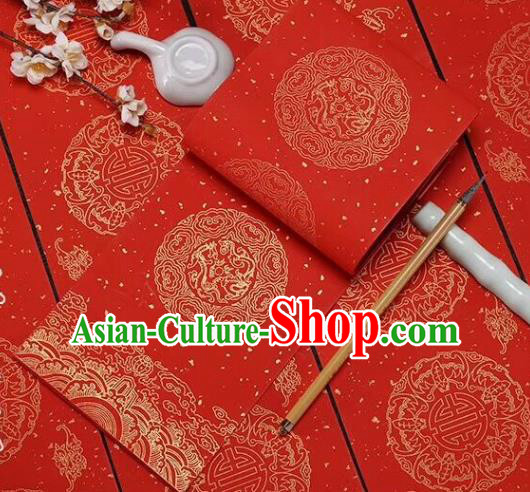 Chinese Traditional Dragon Pattern Calligraphy Red Art Paper Handmade New Year Couplet Writing Xuan Paper