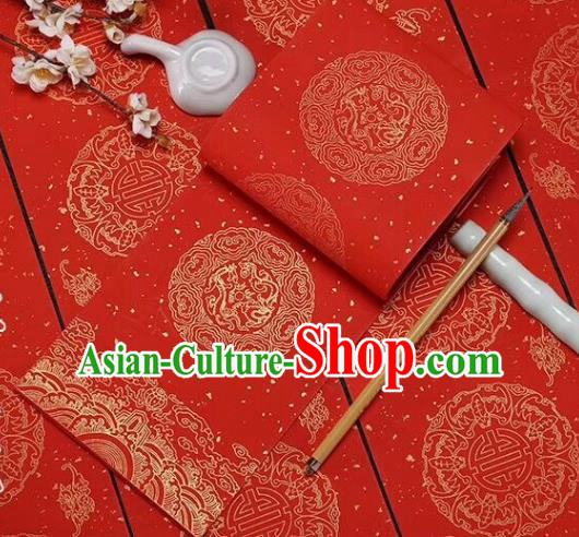 Chinese Traditional Dragon Pattern Calligraphy Red Art Paper Handmade New Year Couplet Writing Xuan Paper