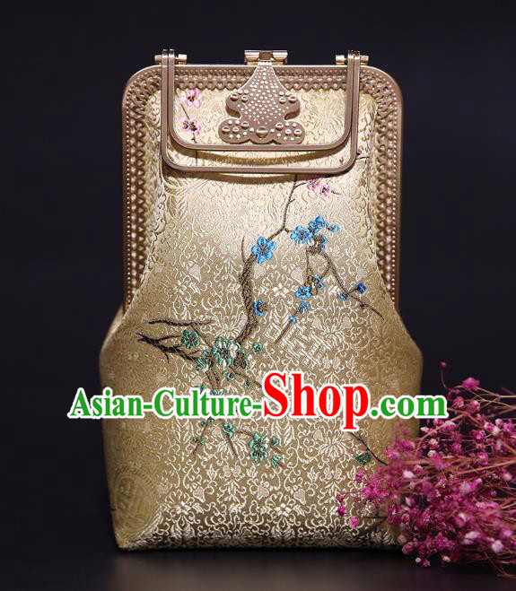 Chinese Traditional Plum Blossom Pattern Golden Brocade Bag Handmade Cheongsam Silk Handbag for Women