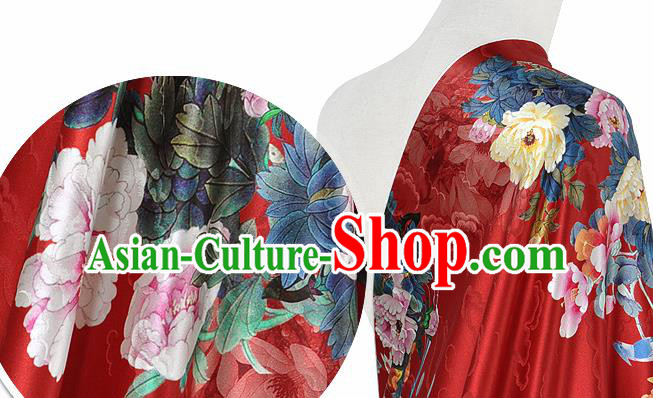 Chinese Classical Peony Pattern Design Red Silk Fabric Asian Traditional Hanfu Mulberry Silk Material