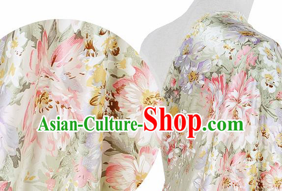 Chinese Classical Flower Pattern Design Light Yellow Silk Fabric Asian Traditional Hanfu Mulberry Silk Material