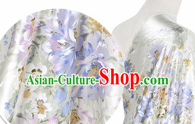 Chinese Classical Flower Pattern Design Light Green Silk Fabric Asian Traditional Hanfu Mulberry Silk Material