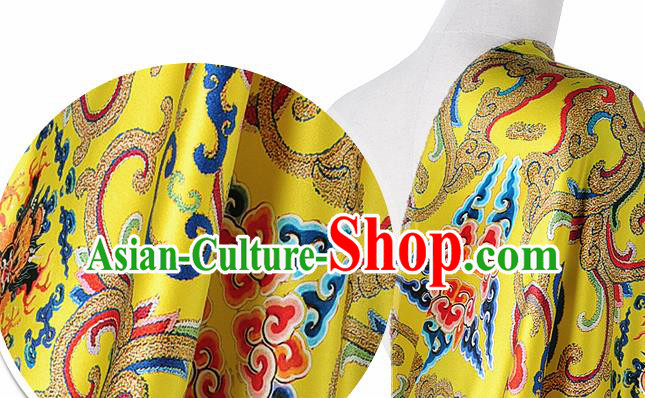 Chinese Classical Dragon Lotus Pattern Design Yellow Silk Fabric Asian Traditional Hanfu Mulberry Silk Material