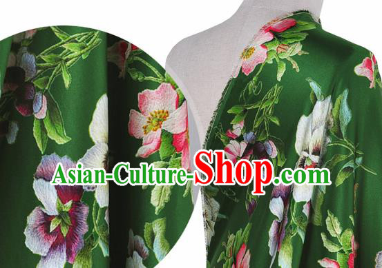 Chinese Classical Phalaenopsis Pattern Design Deep Green Silk Fabric Asian Traditional Hanfu Mulberry Silk Material