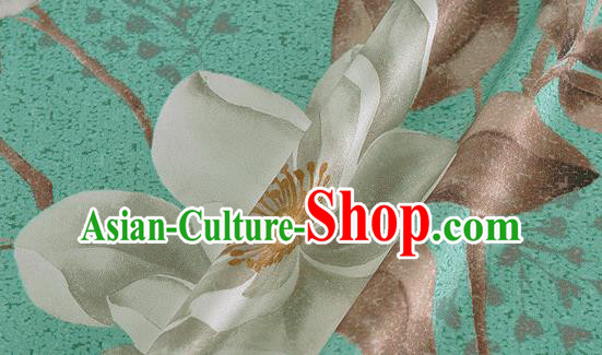 Chinese Classical Peach Blossom Pattern Design Green Silk Fabric Asian Traditional Hanfu Mulberry Silk Material