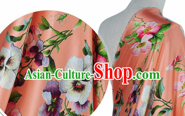 Chinese Classical Phalaenopsis Pattern Design Orange Silk Fabric Asian Traditional Hanfu Mulberry Silk Material