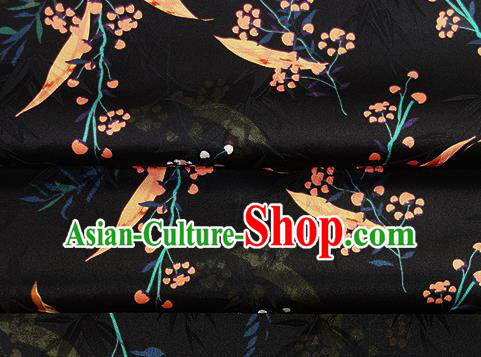 Chinese Classical Flowers Branch Pattern Design Black Silk Fabric Asian Traditional Hanfu Mulberry Silk Material