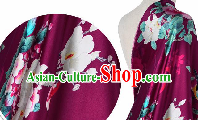 Chinese Classical Magnolia Pattern Design Purple Silk Fabric Asian Traditional Hanfu Mulberry Silk Material