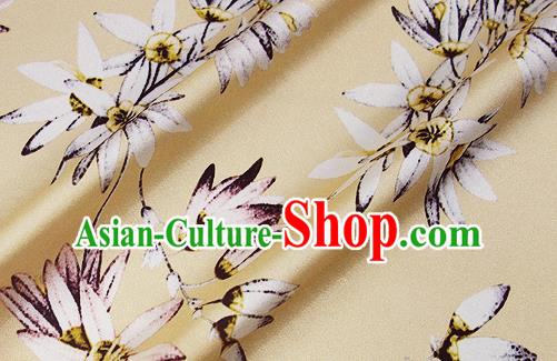 Chinese Classical Flowers Pattern Design Light Yellow Silk Fabric Asian Traditional Hanfu Mulberry Silk Material