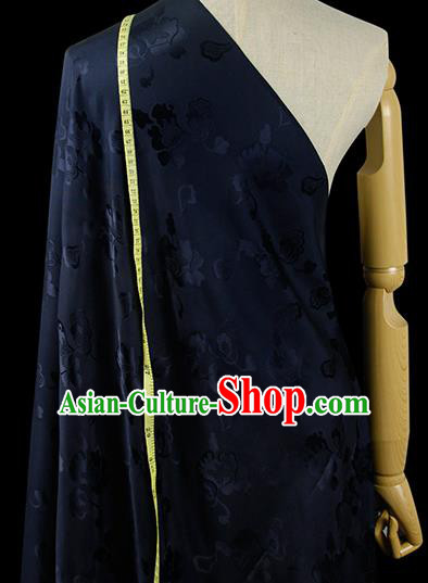 Chinese Classical Pattern Design Navy Silk Fabric Asian Traditional Hanfu Mulberry Silk Material