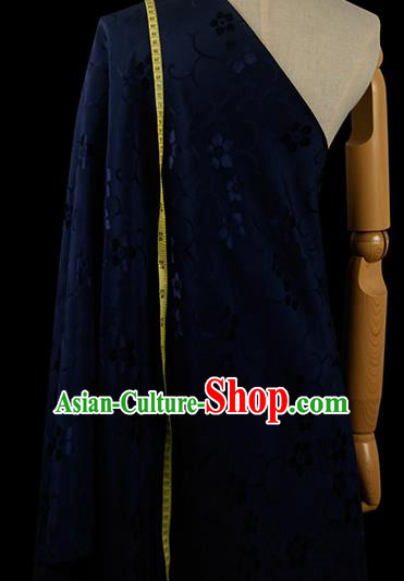 Chinese Classical Twine Plum Pattern Design Navy Silk Fabric Asian Traditional Hanfu Mulberry Silk Material