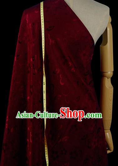 Chinese Classical Twine Plum Pattern Design Dark Red Silk Fabric Asian Traditional Hanfu Mulberry Silk Material