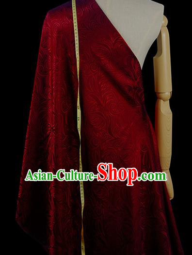 Chinese Classical Pteris Pattern Design Dark Red Silk Fabric Asian Traditional Hanfu Mulberry Silk Material